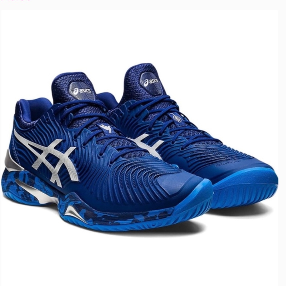 Men’s Asics Court Flytefoam Novak Blue Print Camo Court Sneakers Size 9